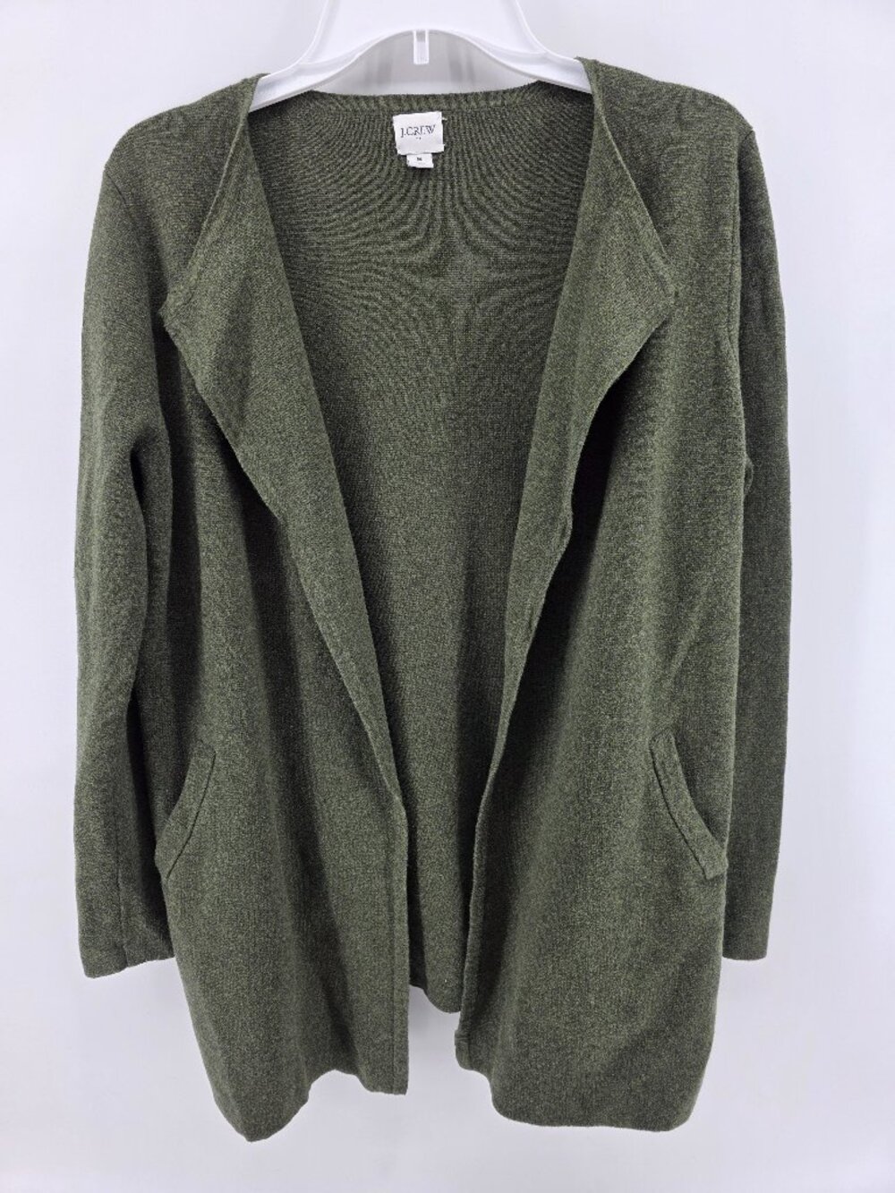 J.Crew Olive Green Open Front Cotton Cardigan – Size S – Pockets